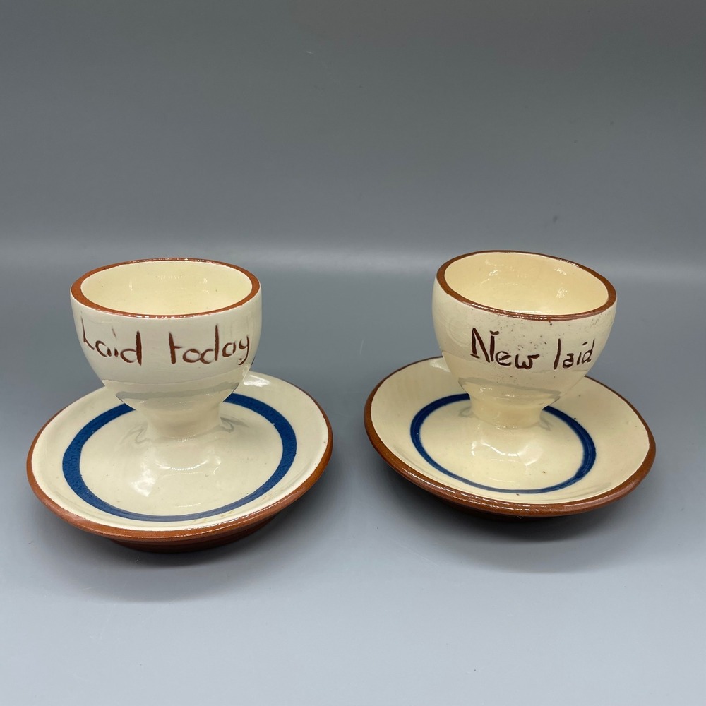 Dartmouth Pottery Devon Egg Cups Set of 2 Laid Today New Laid Cottage England